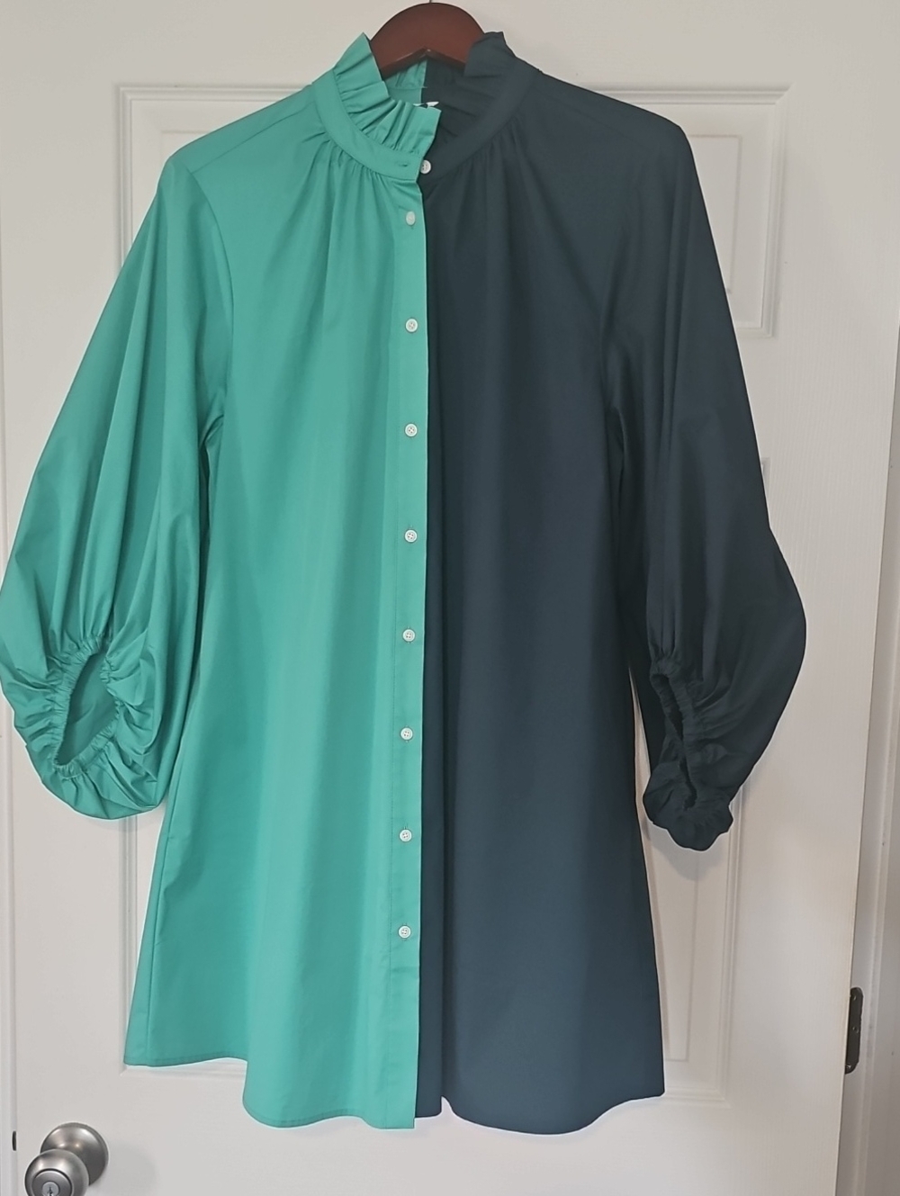 CROSBY by Mollie Burch Two-Tone Teal and Deep Green Button-Front Dress